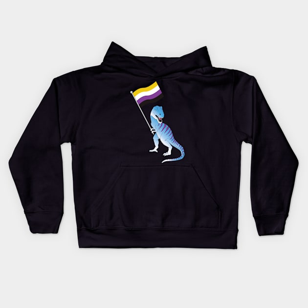 Nonbinary Flag Dinosaur LGBTQIA Pan Pride LGBT Nonbinary Decal Kids Hoodie by Shirtsurf